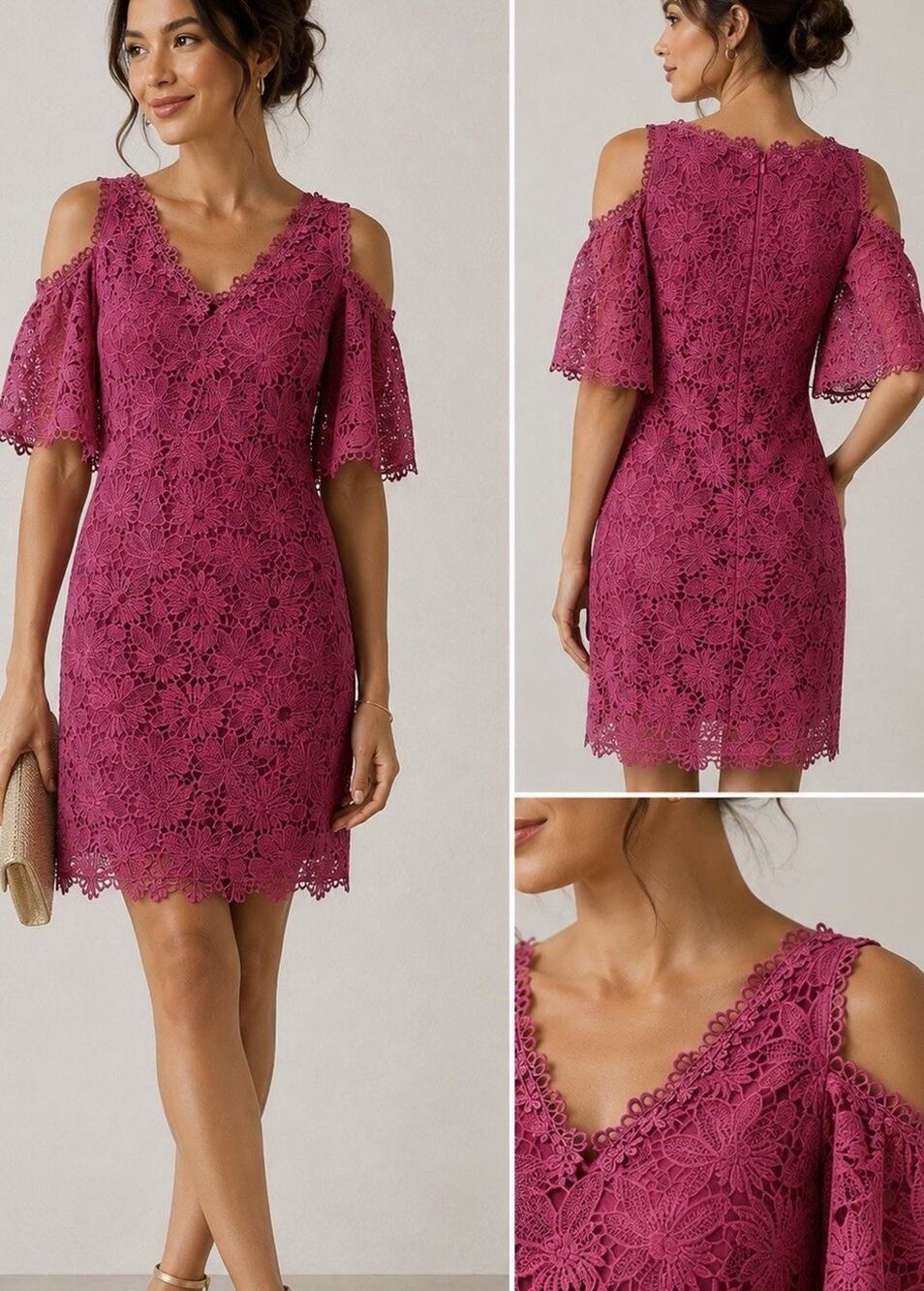 Kobi Halperin Edna Cold Shoulder Embroidered Floral Lace Pink Dress Size 6